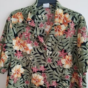Bon Worth Green/Black Floral Button Front Blouse
